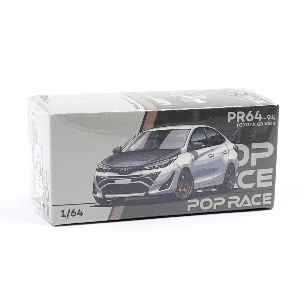 POP RACE 1:64 Toyota GR Vios PR64-94 Silver Widebody Diecast Model Car – Street Performance Collector Edition