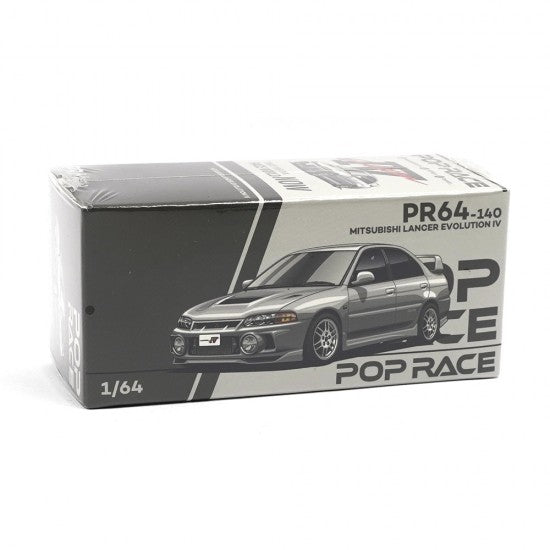 POP RACE 1:64 Mitsubishi Lancer Evolution IV PR64-140 Grey Diecast Model Car – JDM Classic Evo 4