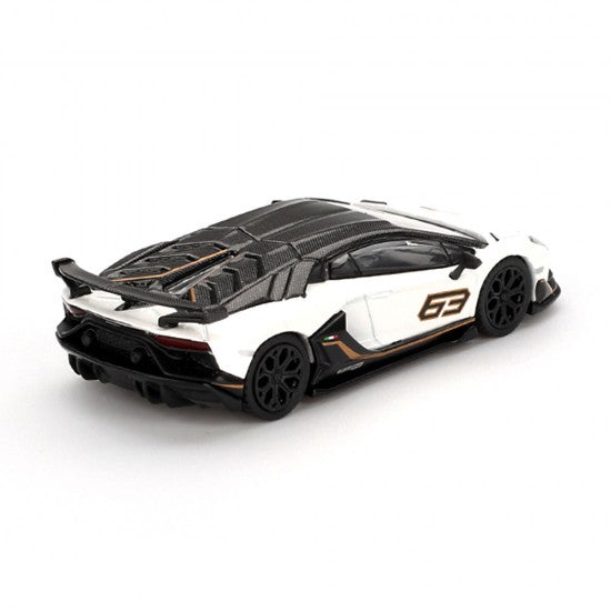 MINI GT 1:64 Lamborghini Aventador SVJ 63 – Bianco Asopo
