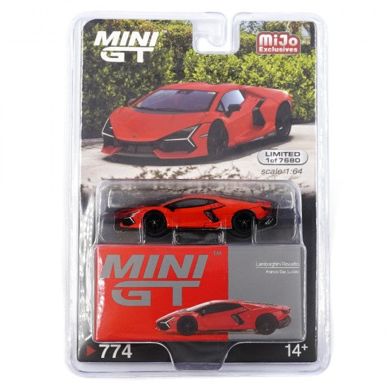 MINI GT 1:64 Lamborghini Revuelto – Arancio Dac Lucido (MiJo Exclusives)