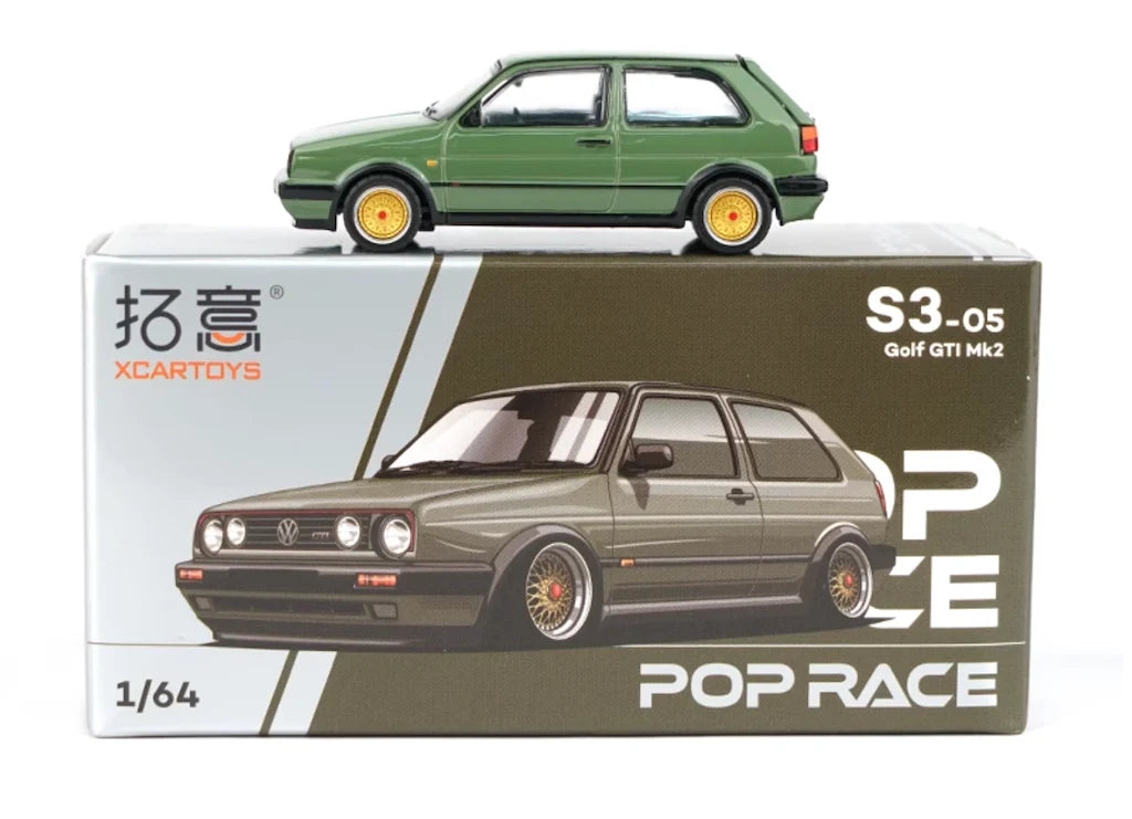 XCARTOYS x POP RACE 1:64 Volkswagen Golf GTI Mk2 Green S3-05