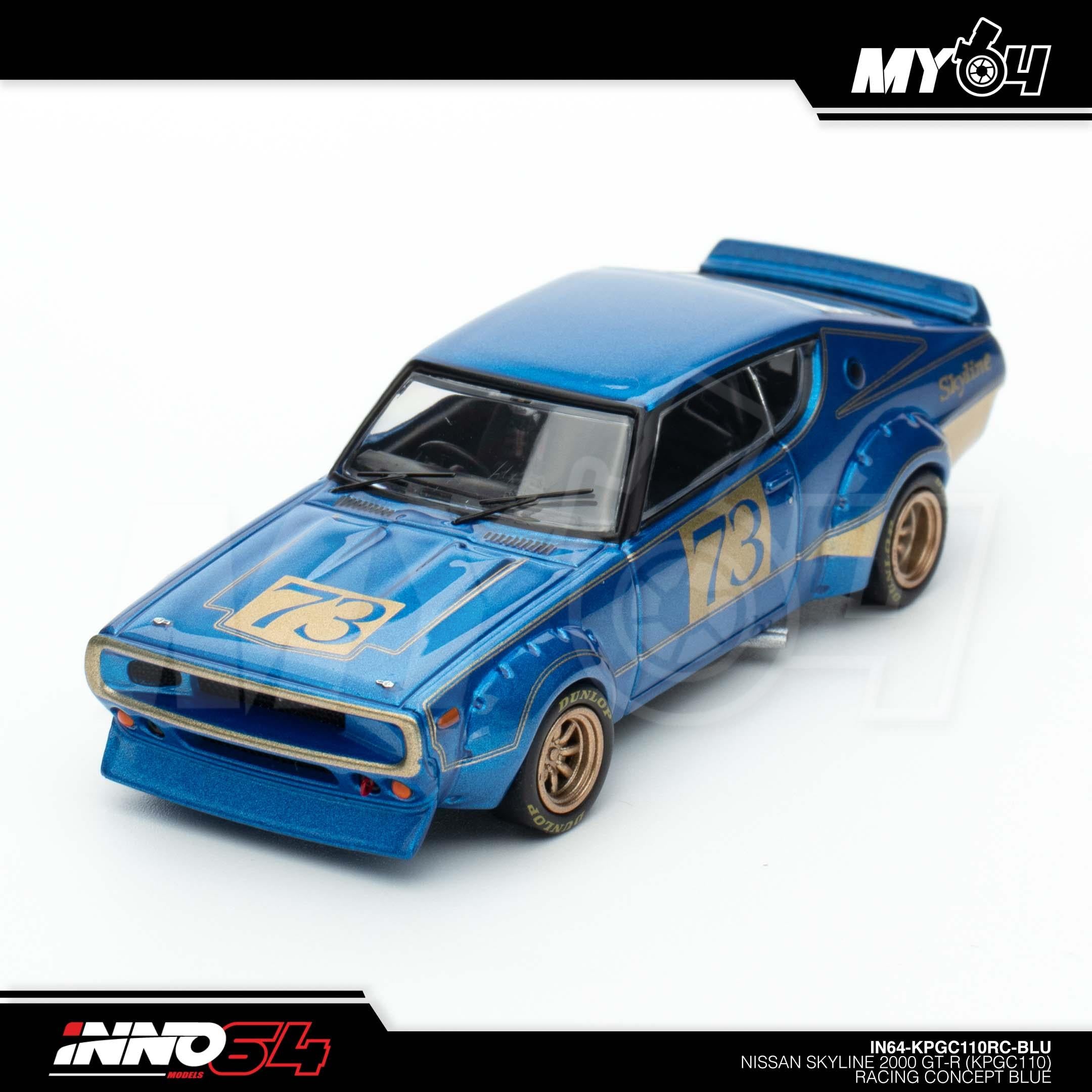 INNO64 Nissan Skyline 2000 GT-R KPGC110 Kenmeri #73 Racing Concept 1972 Blue