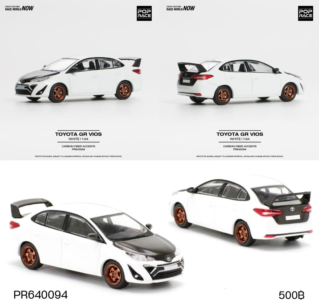 POP RACE 1:64 Toyota GR Vios PR64-94 Silver Widebody Diecast Model Car – Street Performance Collector Edition