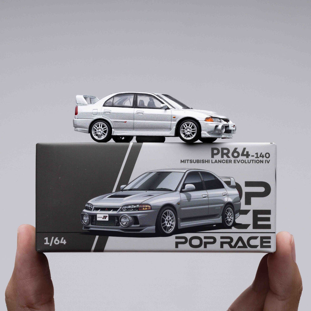 POP RACE 1:64 Mitsubishi Lancer Evolution IV PR64-140 Grey Diecast Model Car – JDM Classic Evo 4