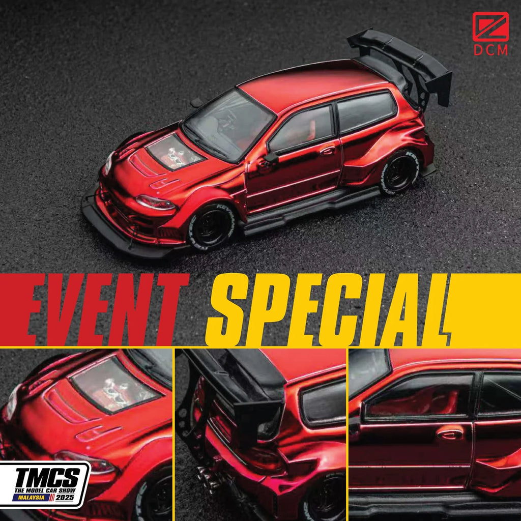 DCM 1:64 Kevmannz 1996 EGA Hatchback Wide Body Chrome Red Limited Edition