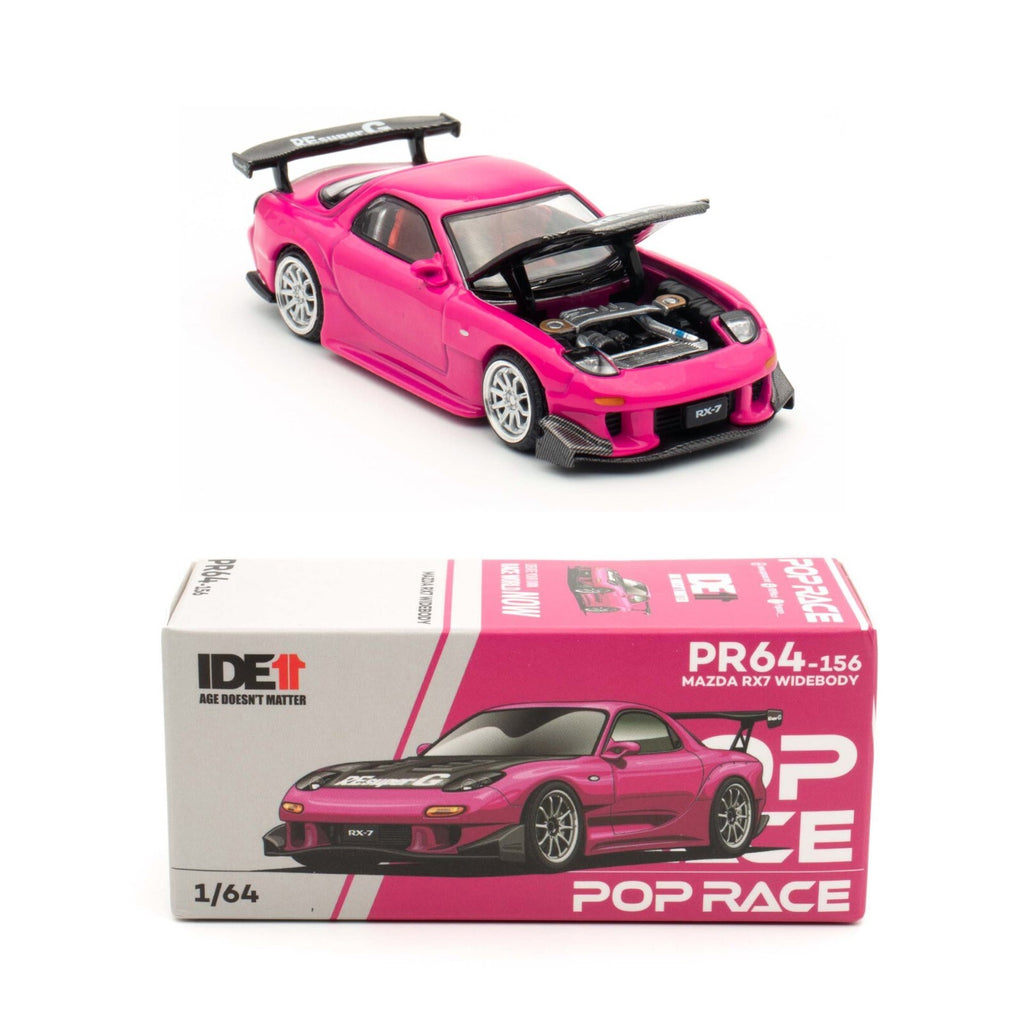 POP RACE 1:64 Mazda RX-7 FD Widebody PR64-156 Pink w/ Opening Hood Diecast Model – IDE Edition Collector Car