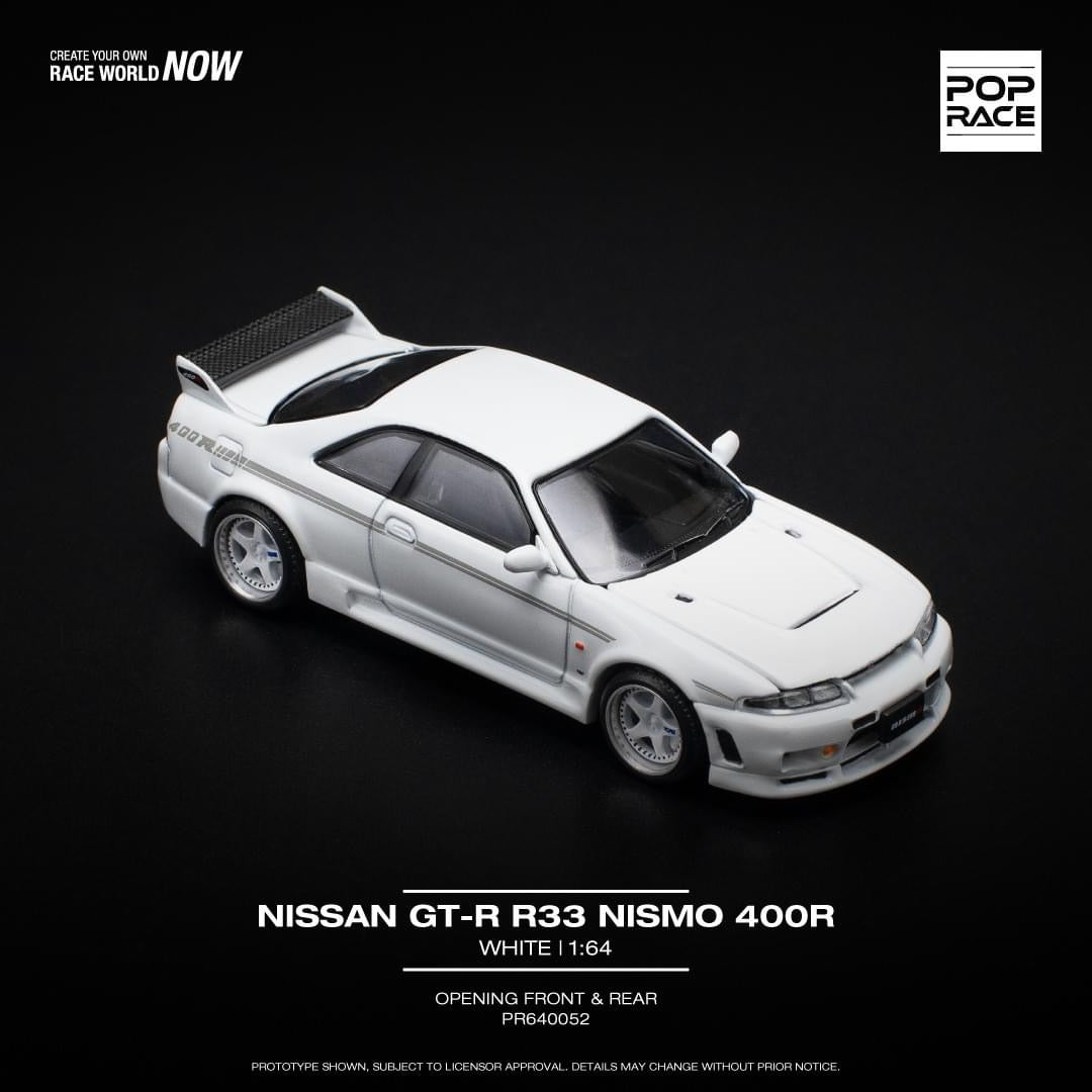 POP RACE 1:64 Nissan Skyline GT-R R33 NISMO 400R PR64-52 Silver Diecast Model – JDM Collector Edition