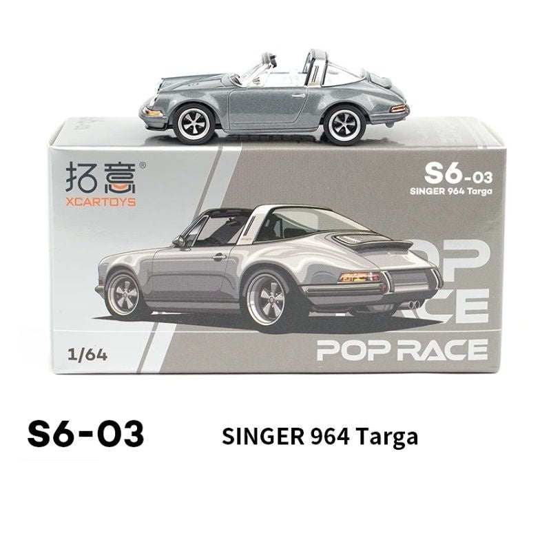 POP RACE x XCARTOYS 1:64 Singer 964 Targa Silver S6-03