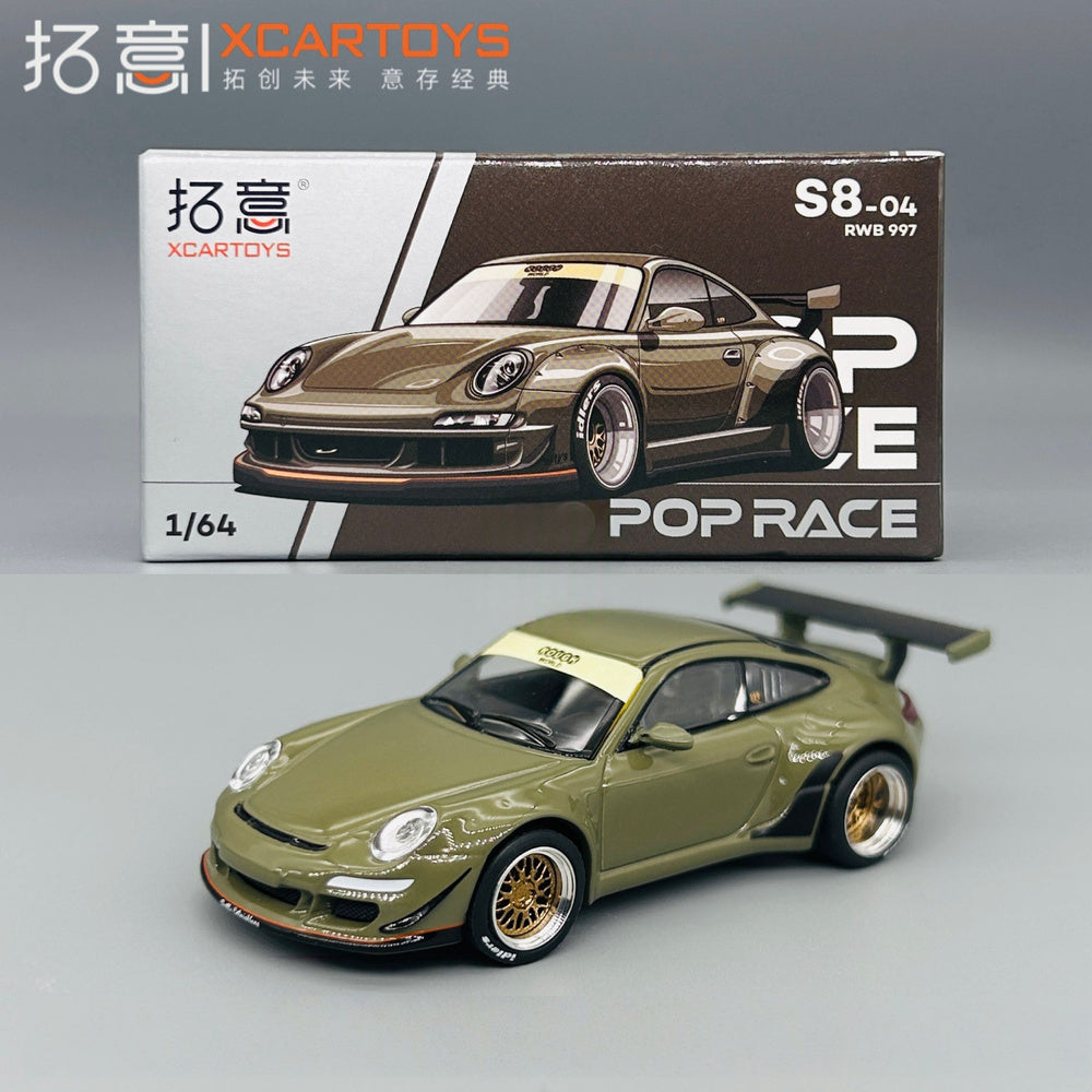 POP RACE x XCAR TOYS 1:64 Porsche RWB 997 Olive Green S8-04