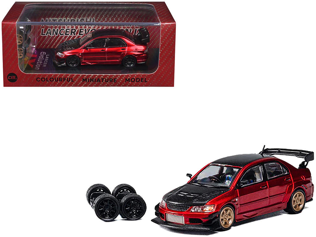 CM Model 1:64 Mitsubishi Lancer Evolution IX Red Carbon Style w/ Spare Wheels