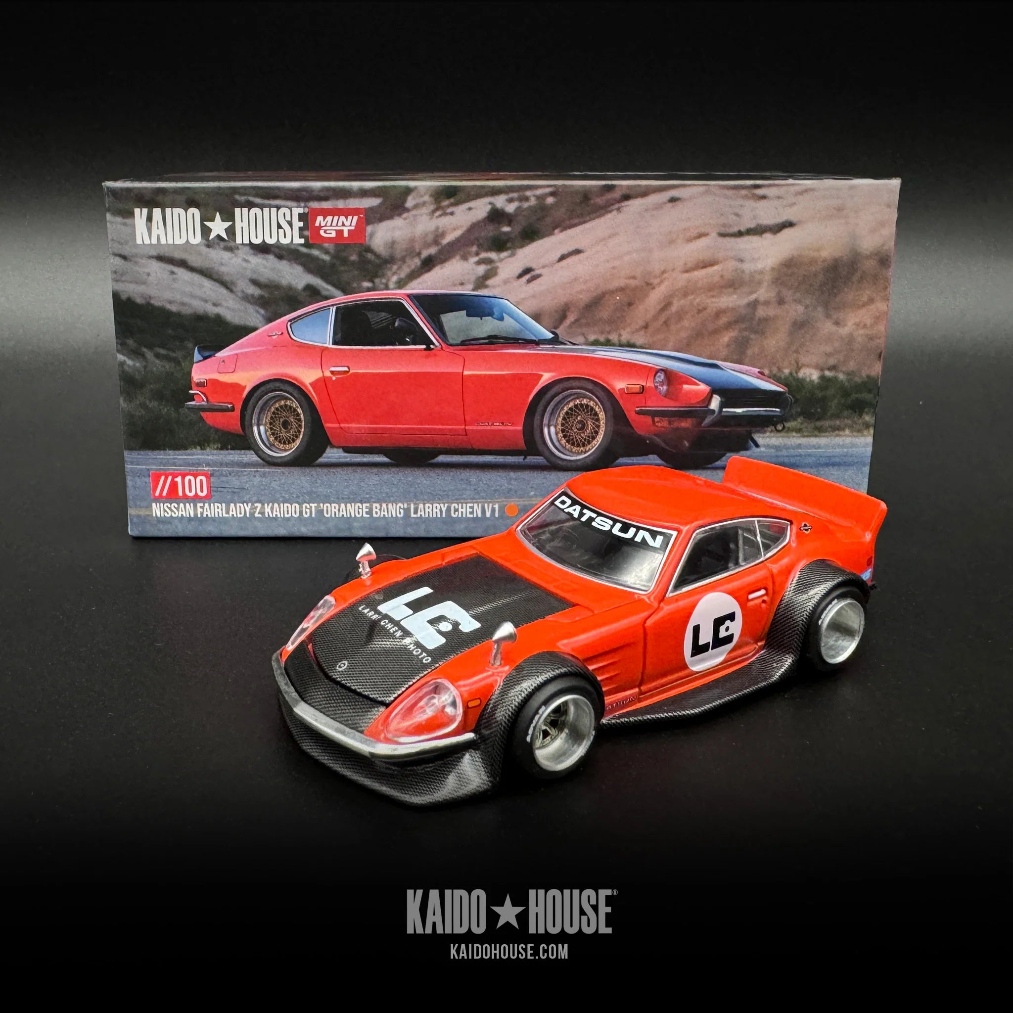 Kaido House x MINI GT 1:64 Datsun Fairlady Z Larry Chen V1 Orange Bang