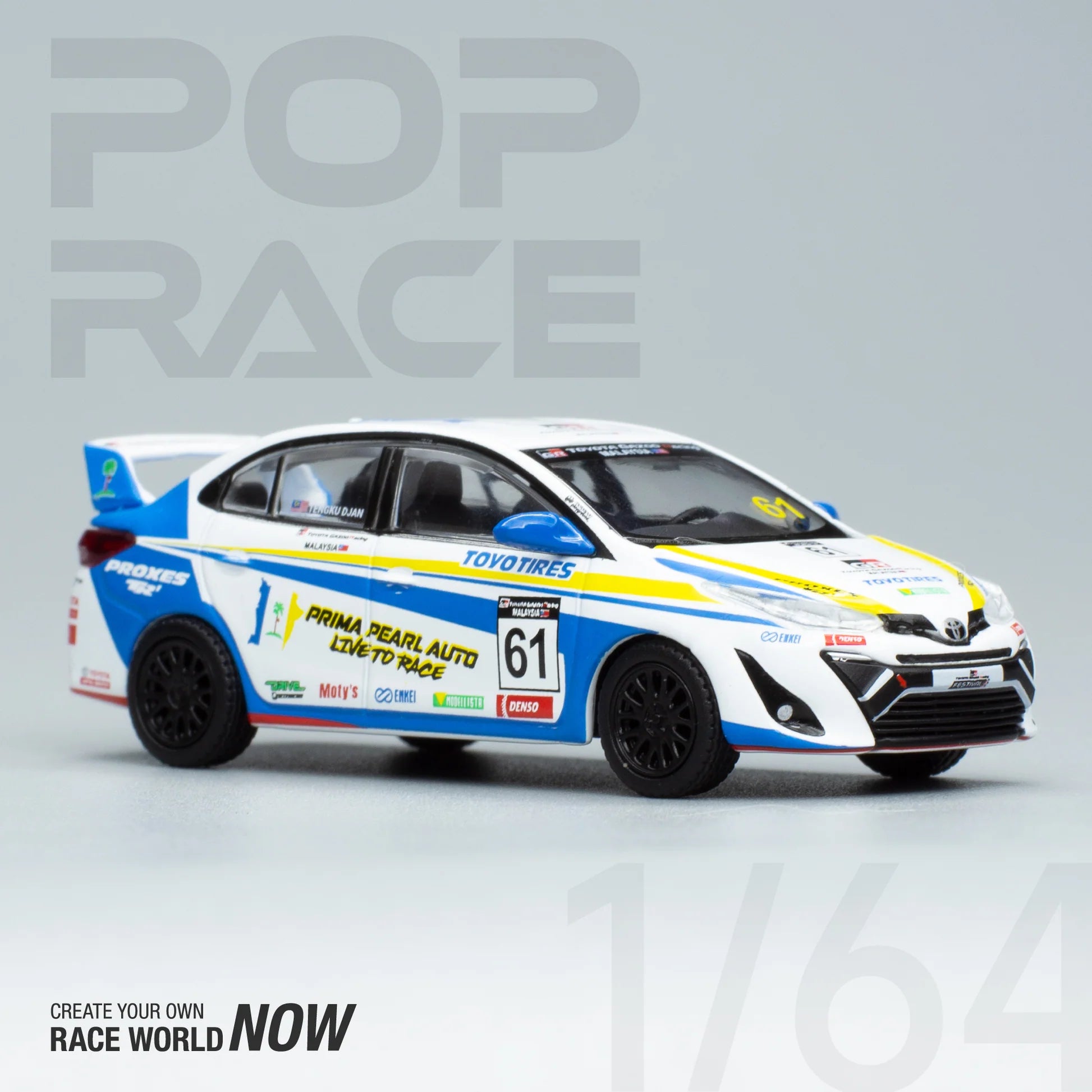 POP RACE 1:64 Toyota GR Vios Malaysia Season 4 #61 Tengku Djan w/ Driver Figure PR640008 – Diecast Set