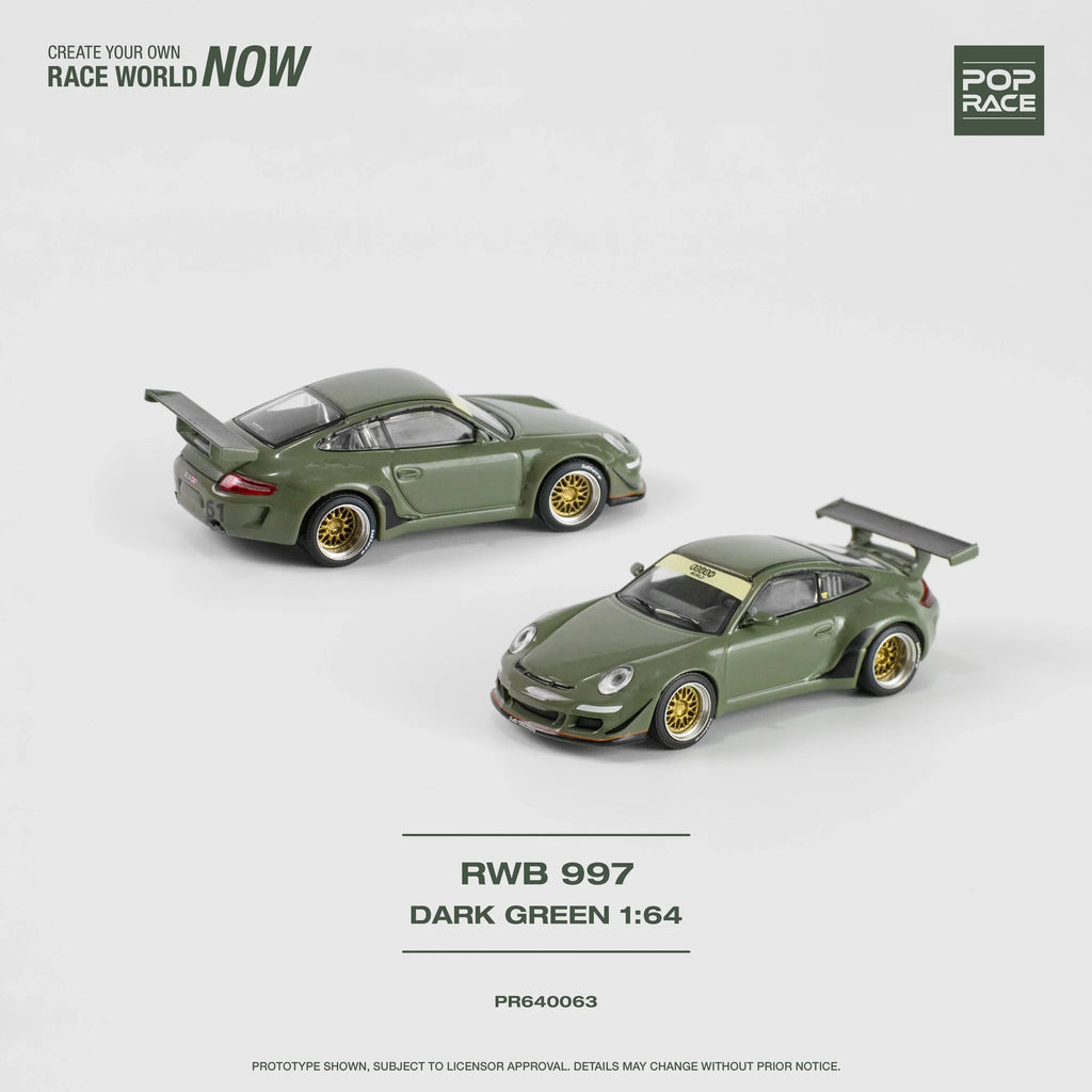 POP RACE x XCAR TOYS 1:64 Porsche RWB 997 Olive Green S8-04