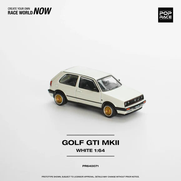 POP RACE 1:64 Volkswagen Golf GTI MK2 White PR640071 Diecast Model – Classic Hot Hatch Collector Edition
