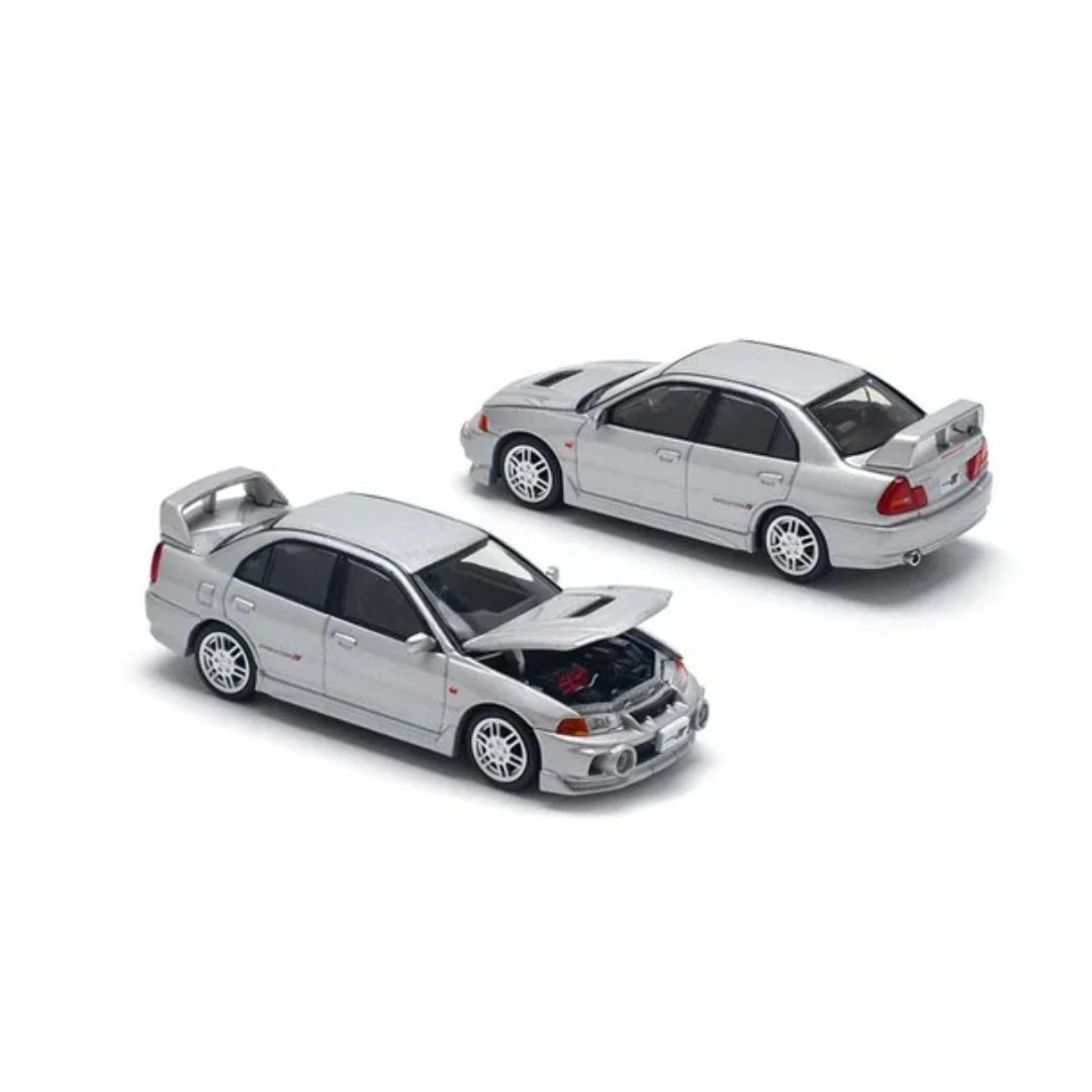 POP RACE 1:64 Mitsubishi Lancer Evolution IV PR64-140 Grey Diecast Model Car – JDM Classic Evo 4