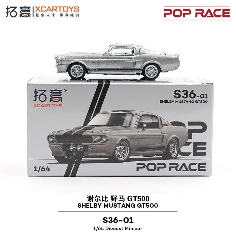 POP RACE x XCARTOYS 1:64 Shelby Mustang GT500 S36-01 Silver Classic