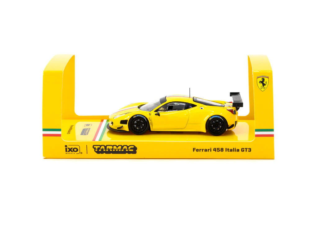 Tarmac Works × IXO Ferrari 458 Italia GT3 Diecast Model – Yellow Italian Tricolour