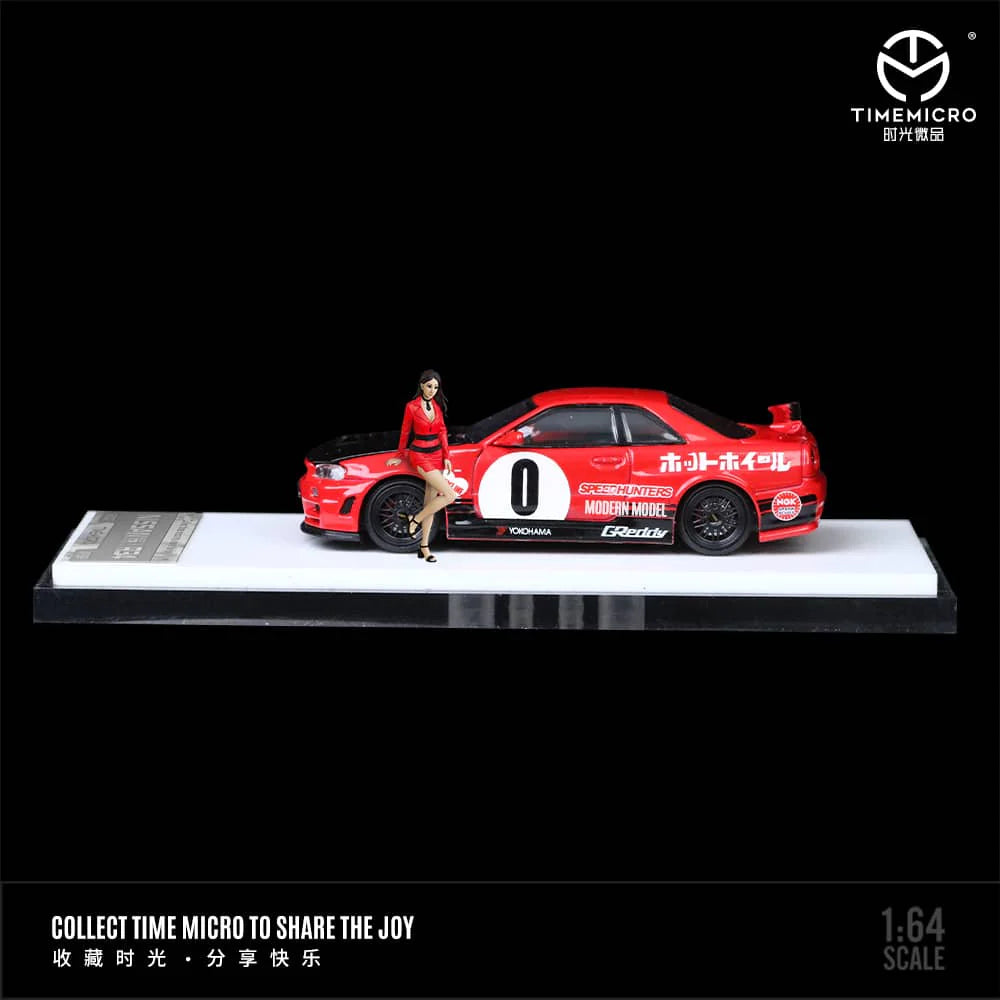 Time Micro 1:64 Nissan Skyline GT-R R34 Red Racing Livery – Opening Hood Engine Limited 999