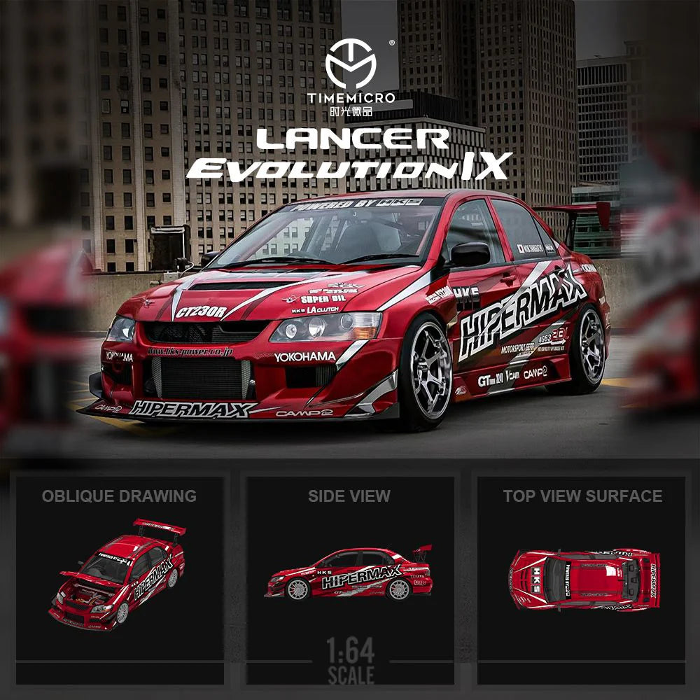 Time Micro 1:64 Mitsubishi Lancer Evolution HKS HIPERMAX Race Livery Red Limited 999