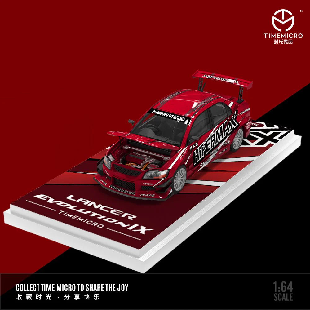 Time Micro 1:64 Mitsubishi Lancer Evolution HKS HIPERMAX Race Livery Red Limited 999