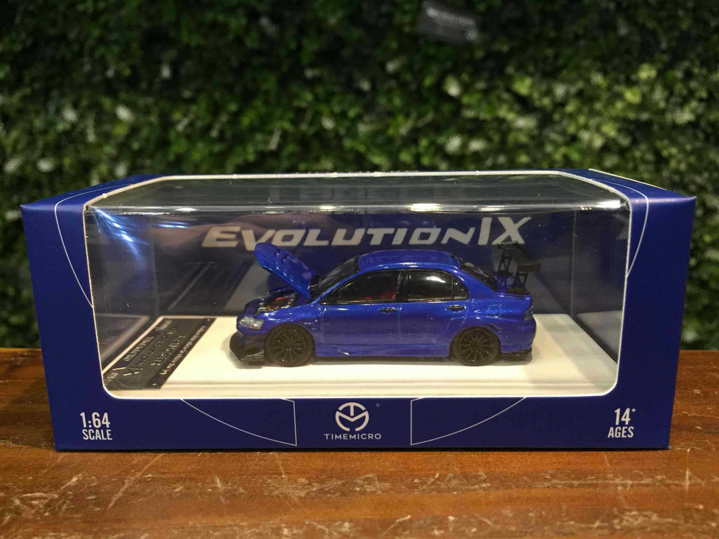 Time Micro 1:64 Mitsubishi Lancer Evolution IX (Evo 9) Blue – Detailed Engine Bay, Opening Hood Limited 999