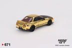 MINI GT 1:64 Nissan Skyline GT-R R34 Top Secret – Gold Chrome (TAS 2024)