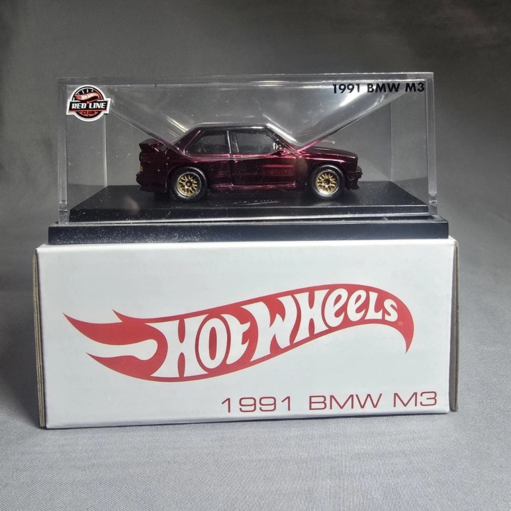 Hot Wheels RLC 1991 BMW M3 Spectraflame Red HNL25 in acrylic display case with original outer box
