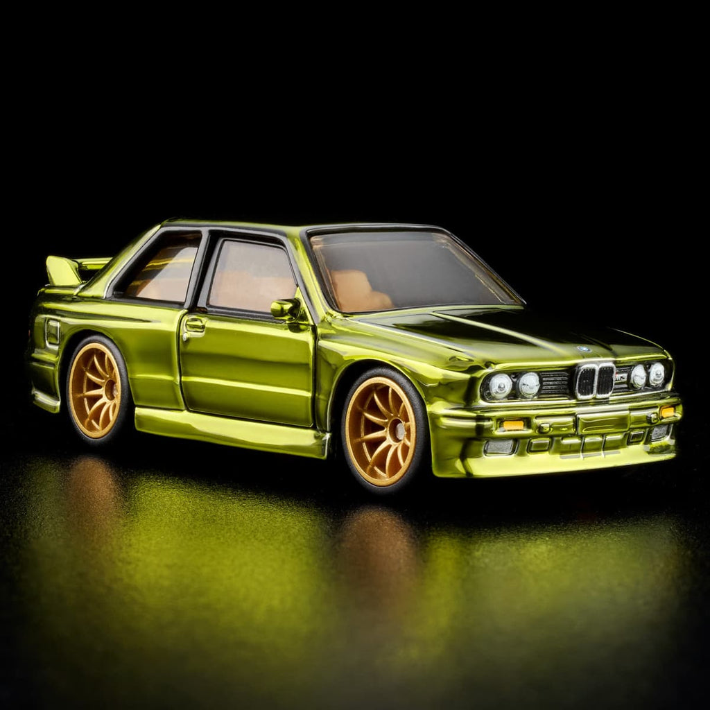 Hot Wheels RLC 1991 BMW M3 Spectraflame Olive front three-quarter view