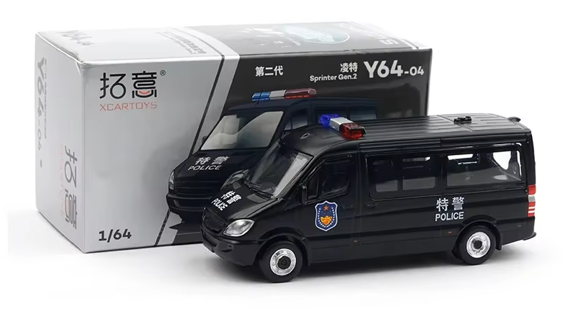 XCAR TOYS 1:64 Mercedes-Benz Sprinter Gen.2 Police Van Black Y64-04