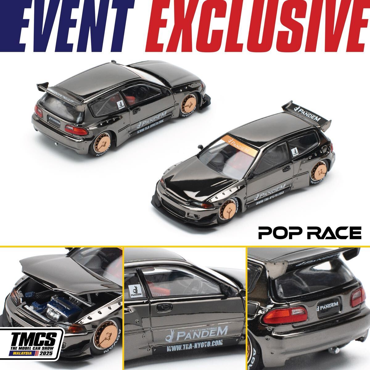 POP RACE 1:64 Pandem Honda Civic EG6 PR64-208 TMCS Malaysia 2025 Widebody Diecast Model – Limited Edition