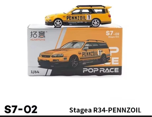 POP RACE x XCARTOYS 1:64 Nissan Stagea R34 Pennzoil Racing Livery S7-02