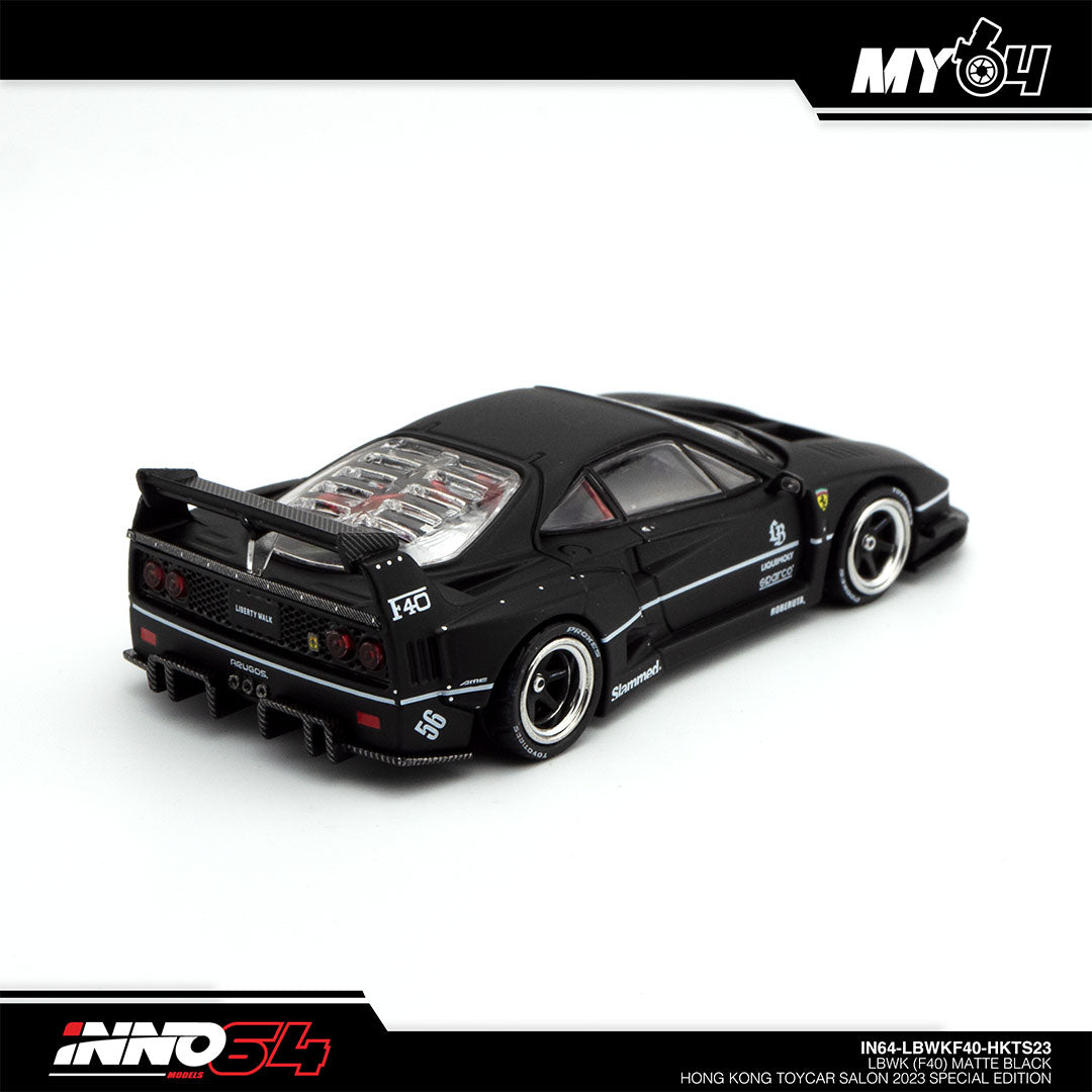 INNO64 Ferrari F40 LBWK Matte Black HK Toycar Salon 2023 — rear right
