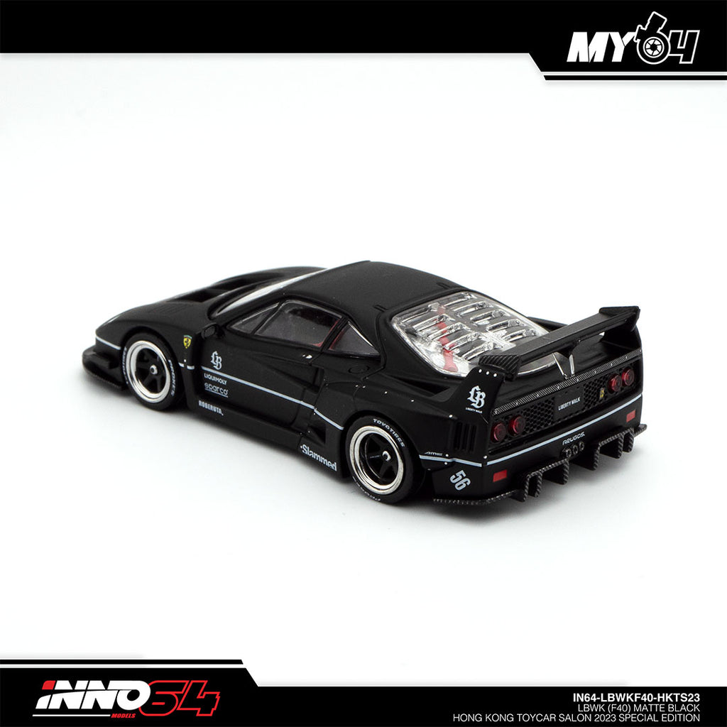 INNO64 Ferrari F40 LBWK Matte Black HK Toycar Salon 2023 — rear left