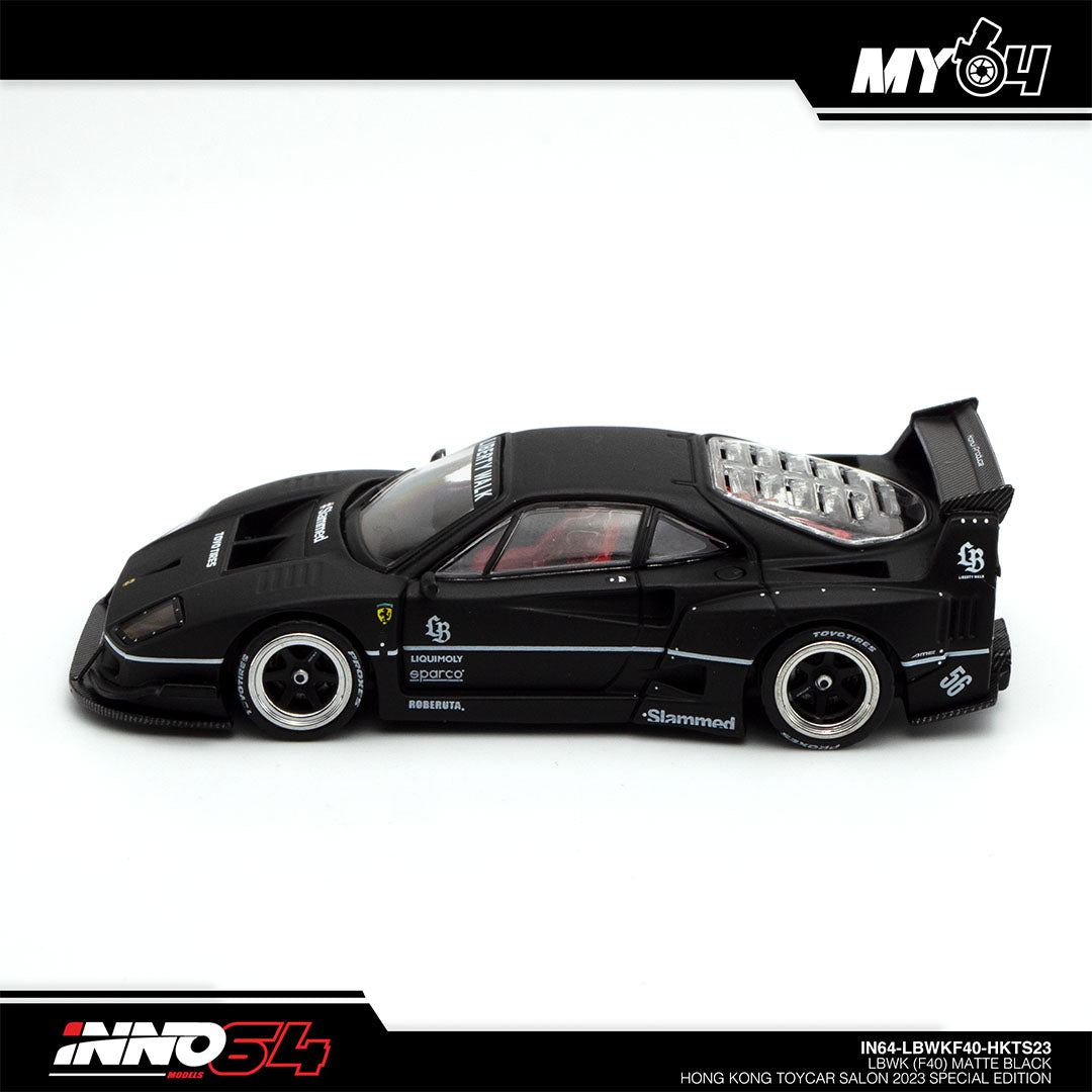INNO64 Ferrari F40 LBWK Matte Black HK Toycar Salon 2023 — side view