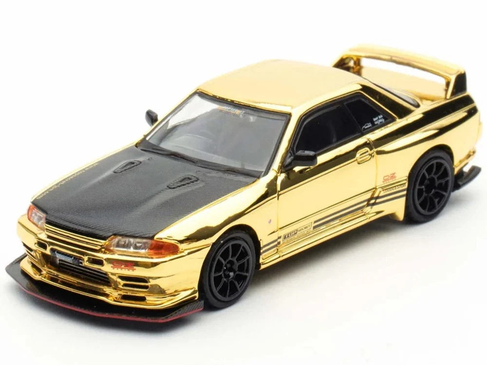 INNO64 Nissan Skyline GT-R R32 Top Secret Gold Chrome TMCS 2025 — Front three-quarter view