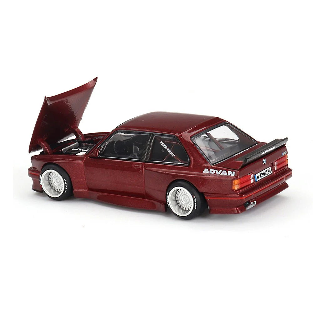BMW M3 E30 Kaido GT V1 Calypso Red Metallic KHMG162 — Rear view with opening hood