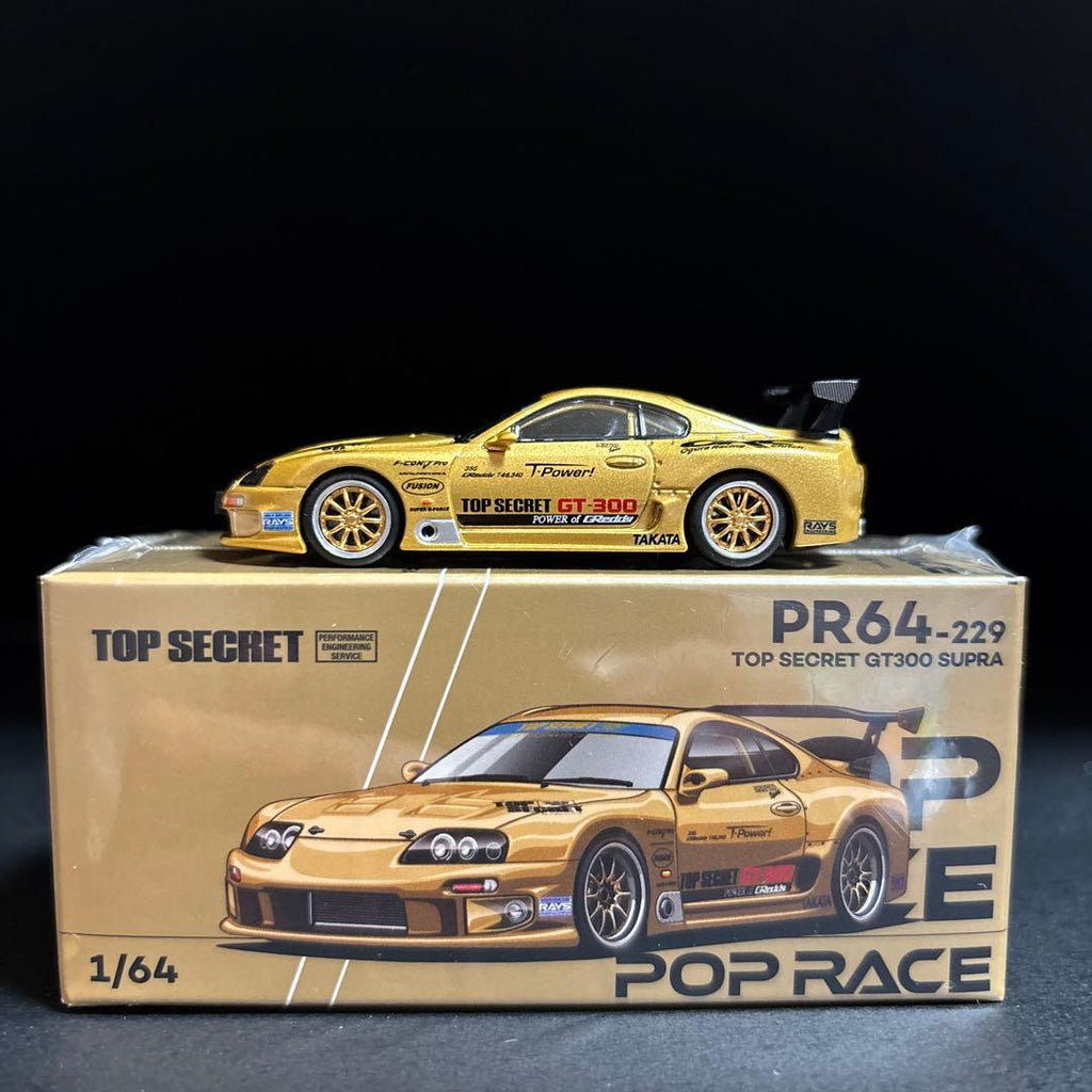 POP RACE 1:64 Top Secret Toyota Supra GT300 PR64-229 Gold Diecast Model – JDM Tuner Collector Edition