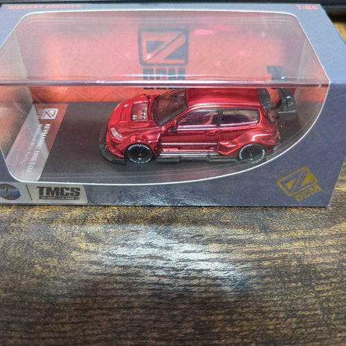 DCM 1:64 Kevmannz 1996 EGA Hatchback Wide Body Chrome Red Limited Edition