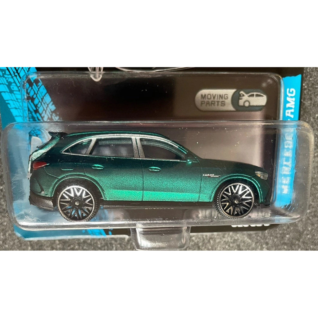 Majorette Mercedes-AMG GLC 63 S green, side view with silver wheels