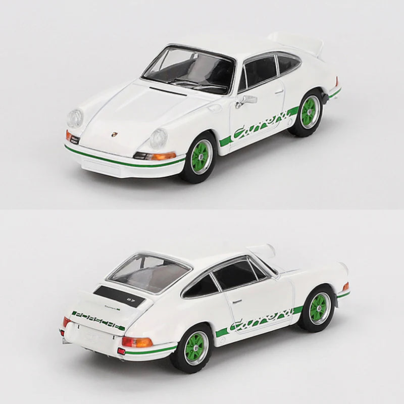 MINI GT 1:64 Porsche 911 Carrera RS 2.7 – Grand Prix White with Green Livery