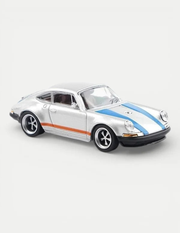 POP RACE x XCARTOYS 1:64 Singer 964 Silver w/ Blue Stripes S10-06