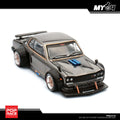 POP RACE Hakosuka V8 Drift Dark Chrome PR64-118 — Front three-quarter view