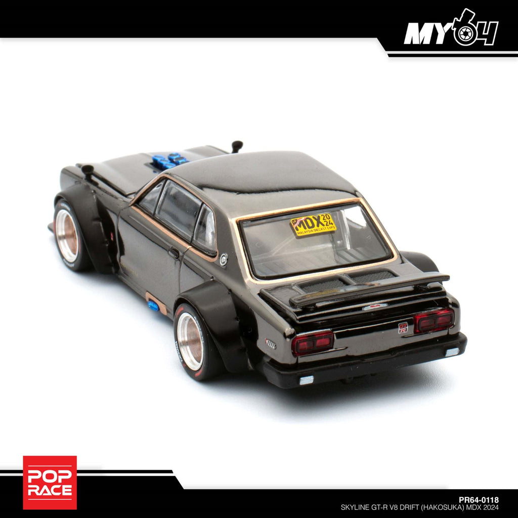 POP RACE Hakosuka V8 Drift Dark Chrome PR64-118 — Rear three-quarter view