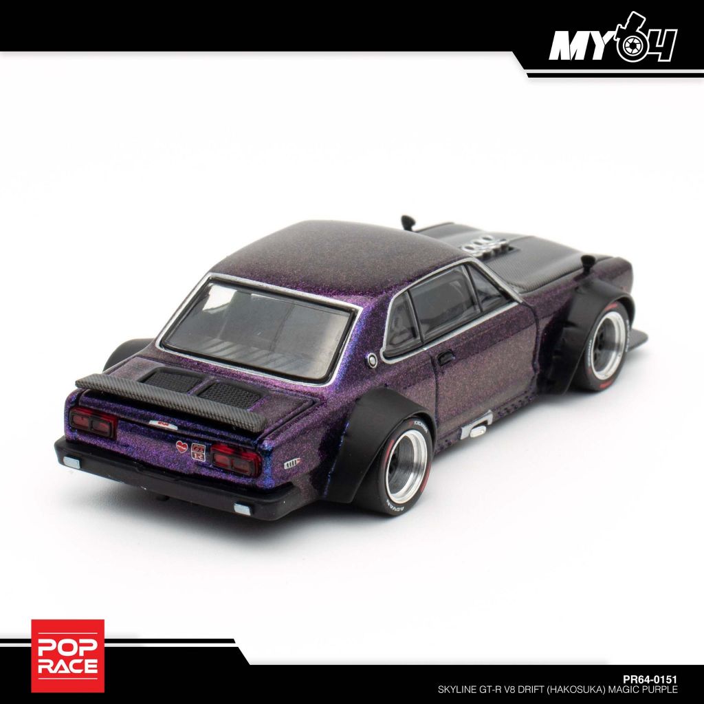 POP RACE Hakosuka Magic Purple PR64-151 — Rear three-quarter view