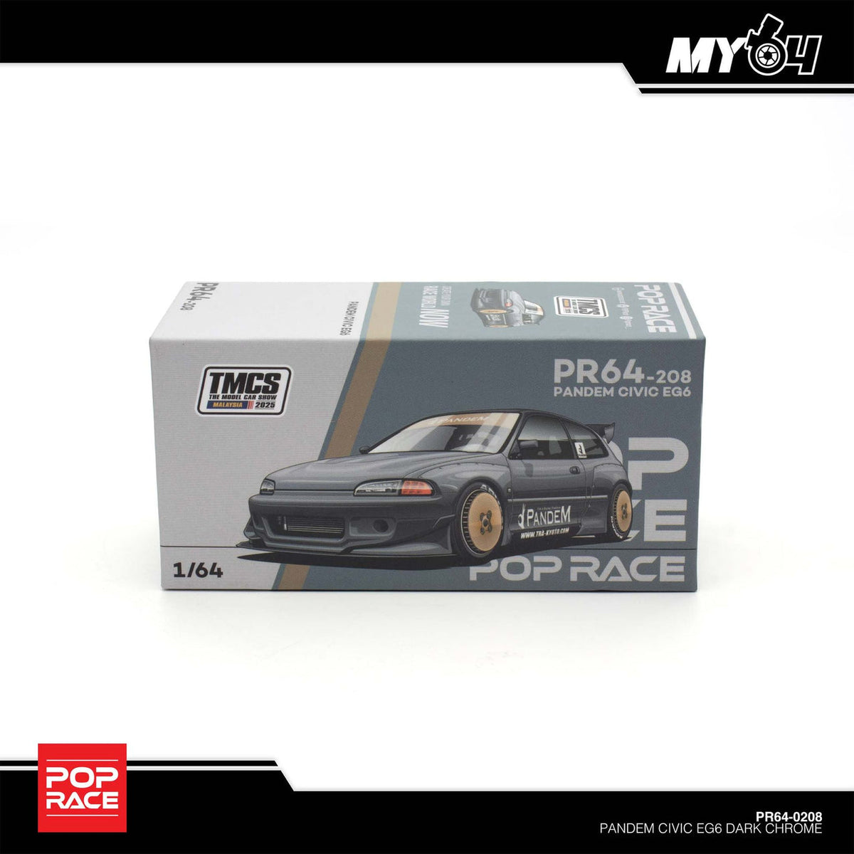 POP RACE Civic EG6 Dark Chrome PR64-208 — Original TMCS 2025 packaging