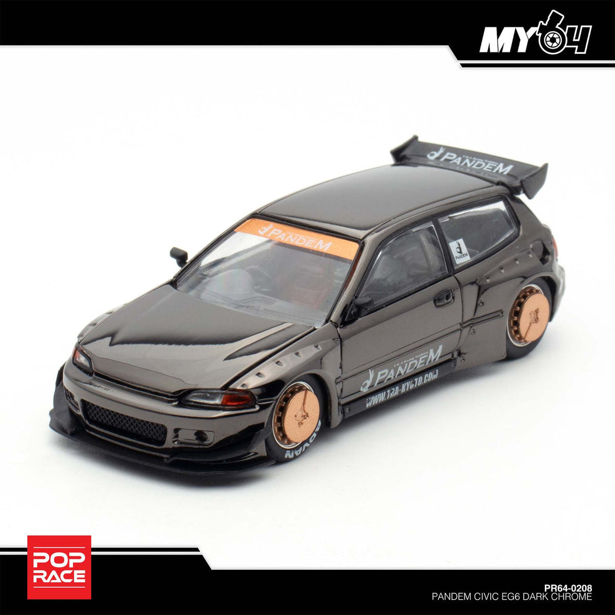 POP RACE Civic EG6 Dark Chrome PR64-208 — Front three-quarter view