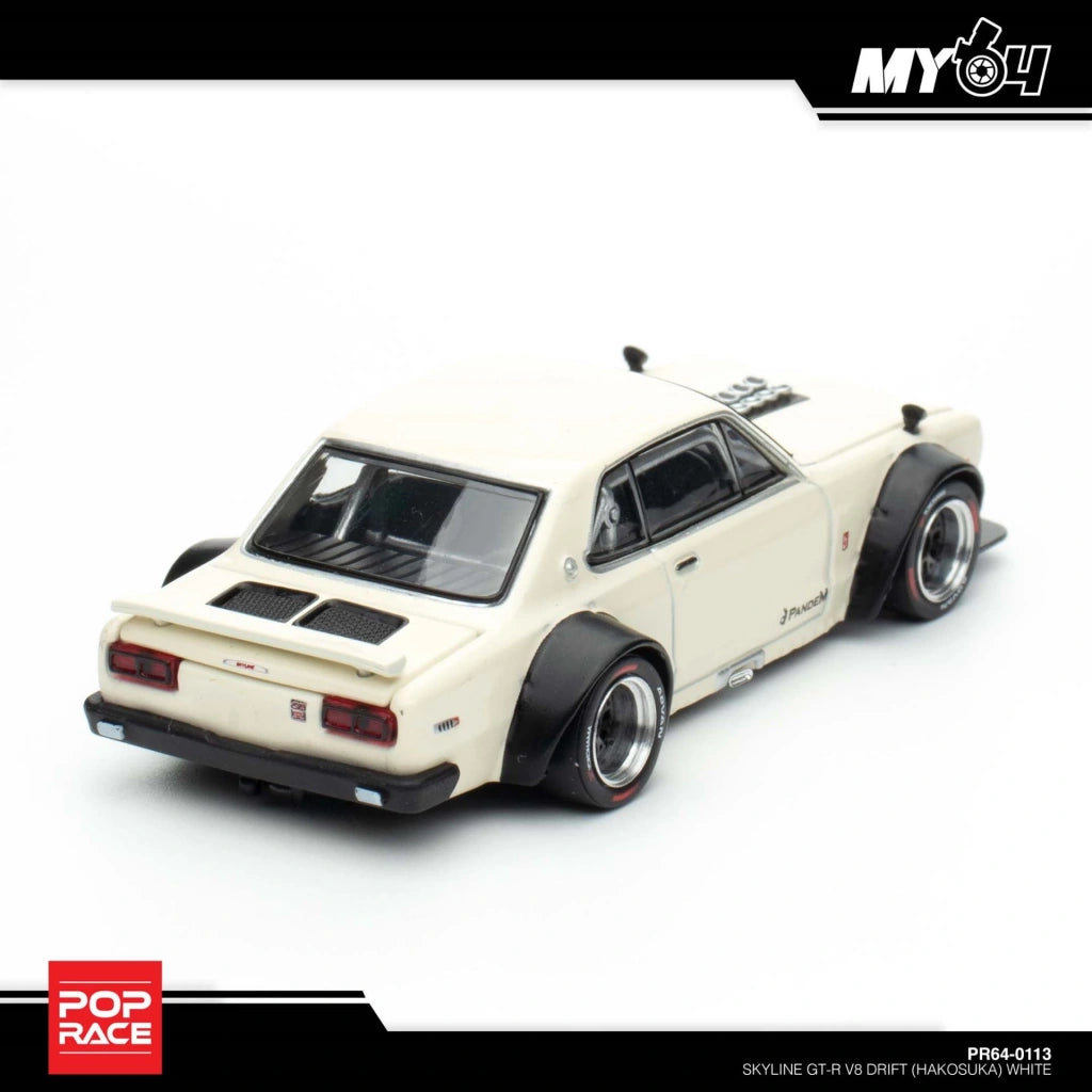POP RACE 1:64 Nissan Skyline GT-R Hakosuka V8 Drift PR64-113 Widebody Silver Diecast Model Car