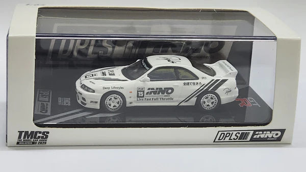 INNO64 Nissan Skyline GT-R R34 DPLS III TMCS 2025 Exclusive White #15 Live Fast Full Throttle