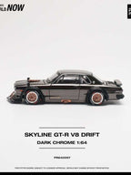 POP RACE 1:64 Nissan Skyline GT-R V8 Drift Dark Chrome PR640097 Widebody Diecast Model – Limited Edition