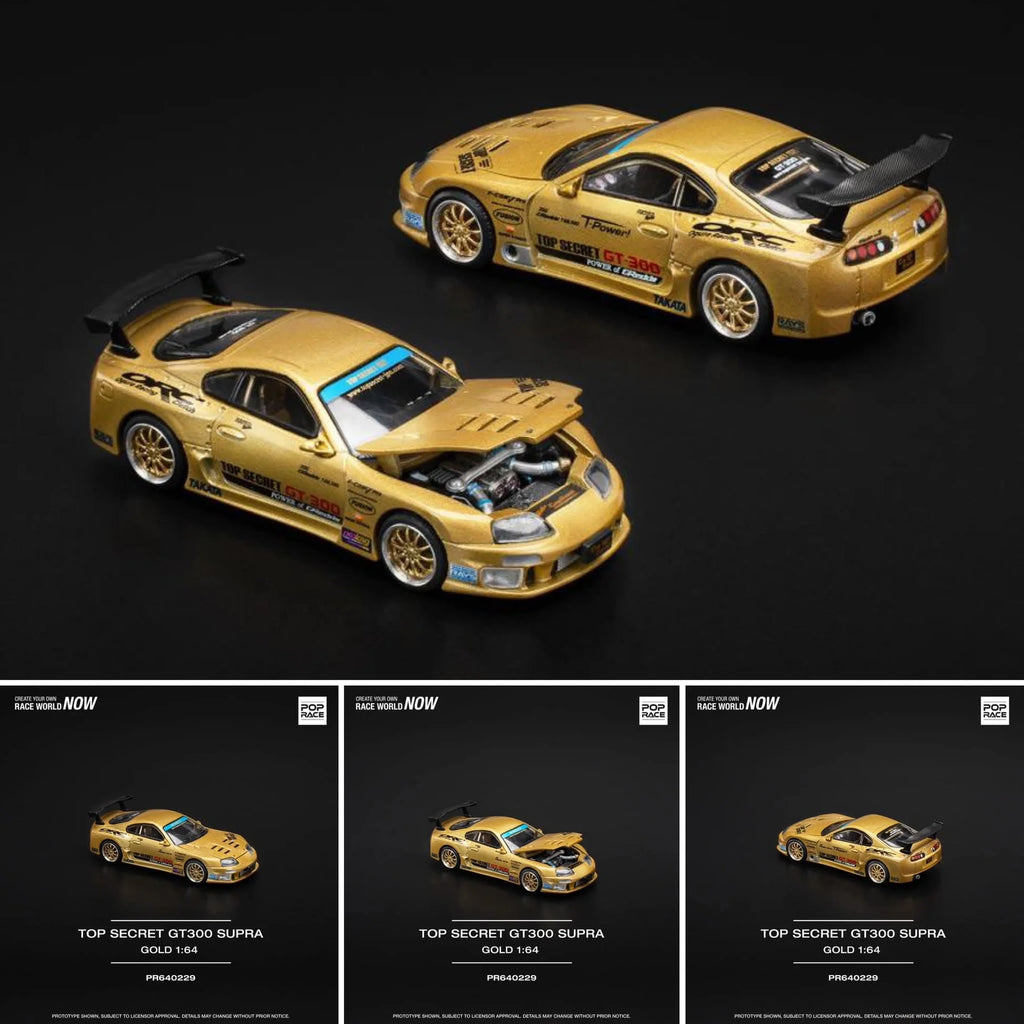 POP RACE 1:64 Top Secret Toyota Supra GT300 PR64-229 Gold Diecast Model – JDM Tuner Collector Edition